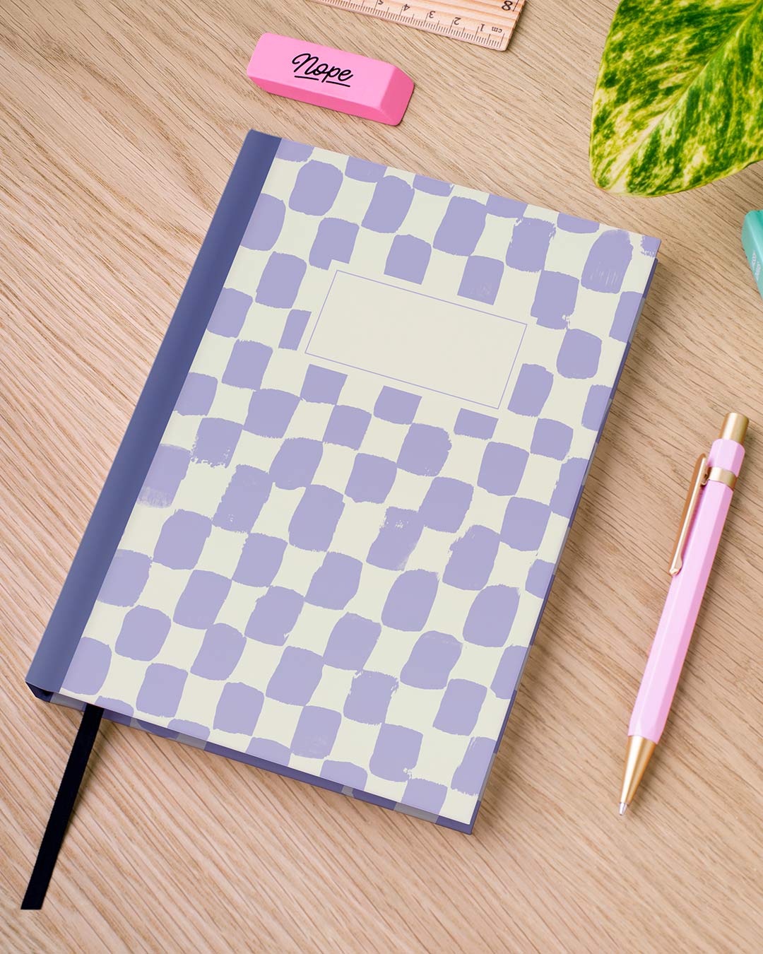 Painted Check Lilac and Cream Personalised Notebook, Hard Cover / Dotted