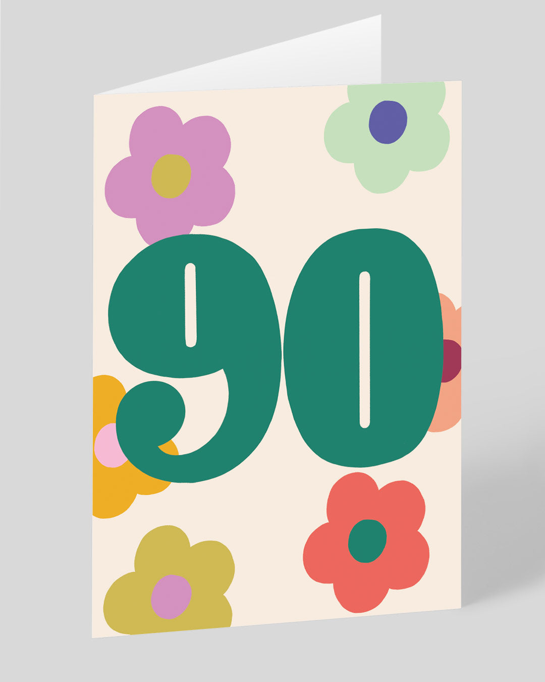 90th Birthday Card Colourful Bold Floral Numbers 90th Birthday Card