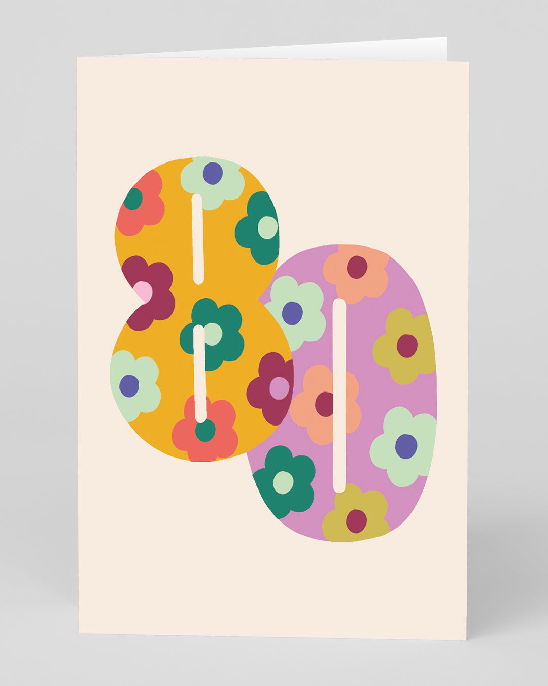 80th Birthday Card Colourful Floral Numbers 80th Birthday Card