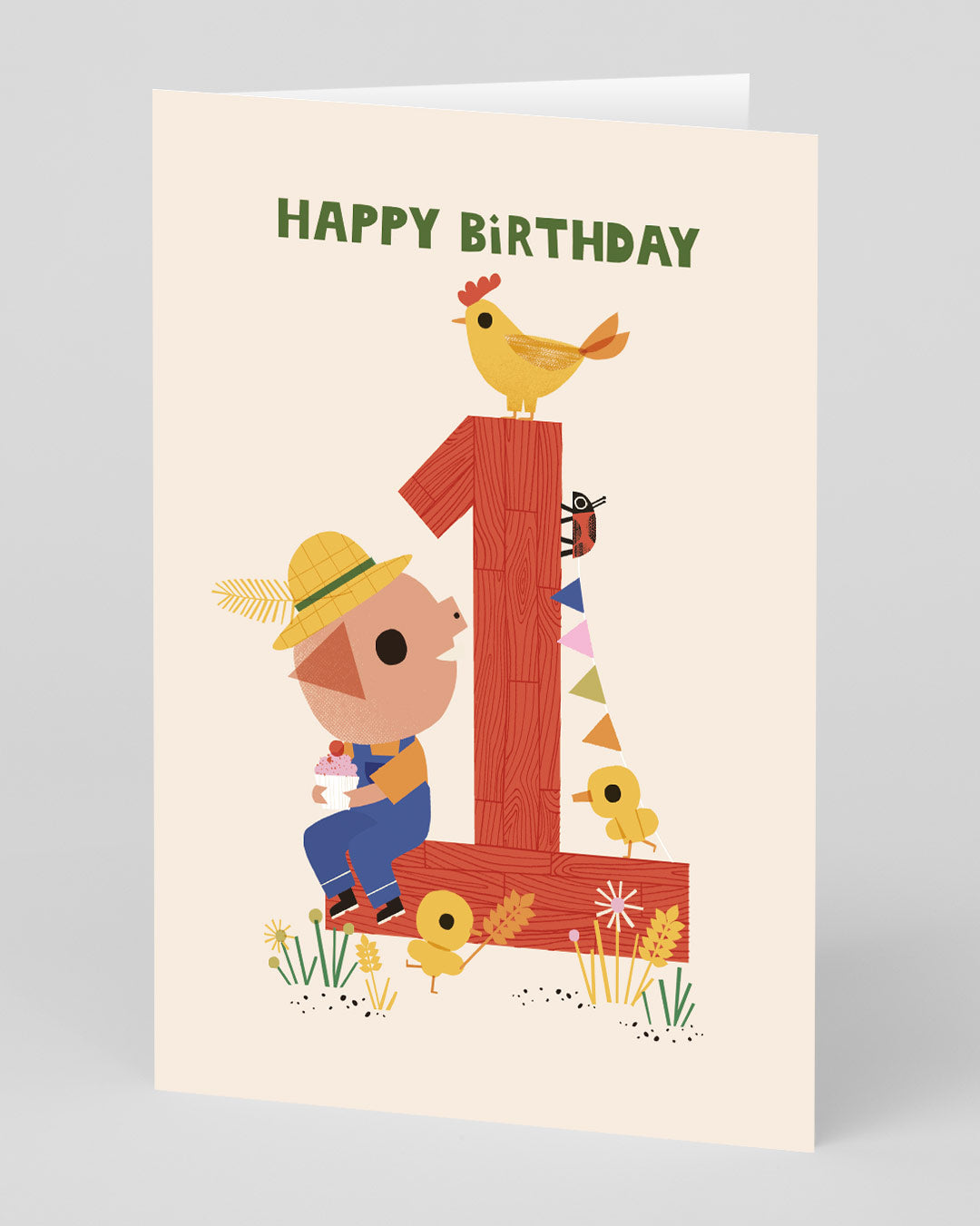 1st Birthday Card Gorgeous Farmer Pig 1st Birthday Card