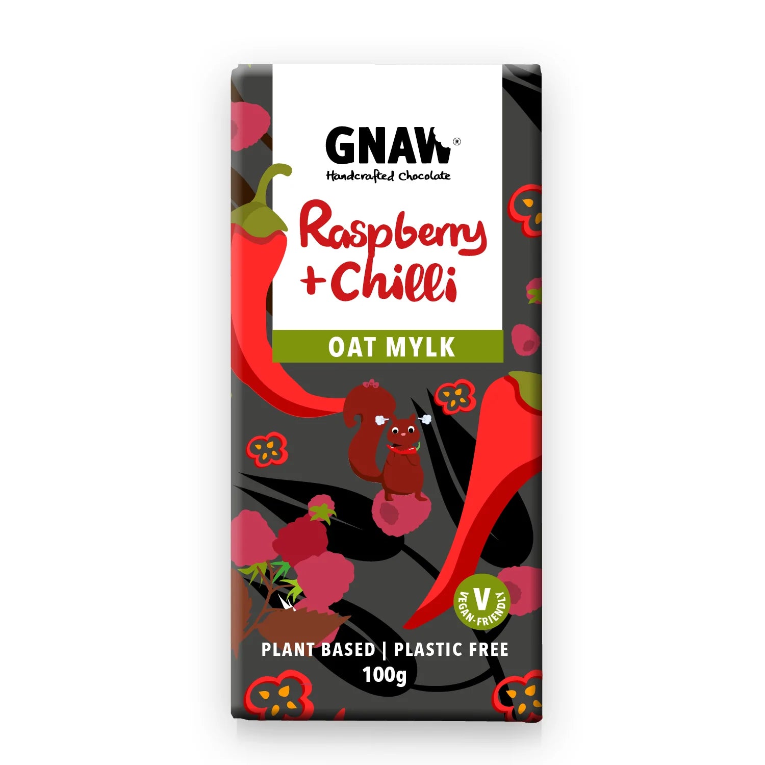 Gnaw Raspberry & Chilli Oat Milk Vegan Chocolate Bar