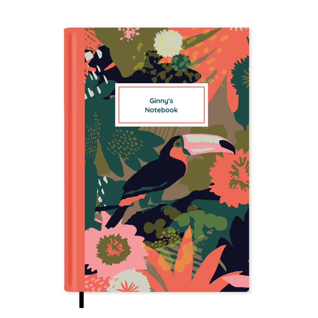 Toucan Print Personalised Notebook A5, Hard Cover / Plain
