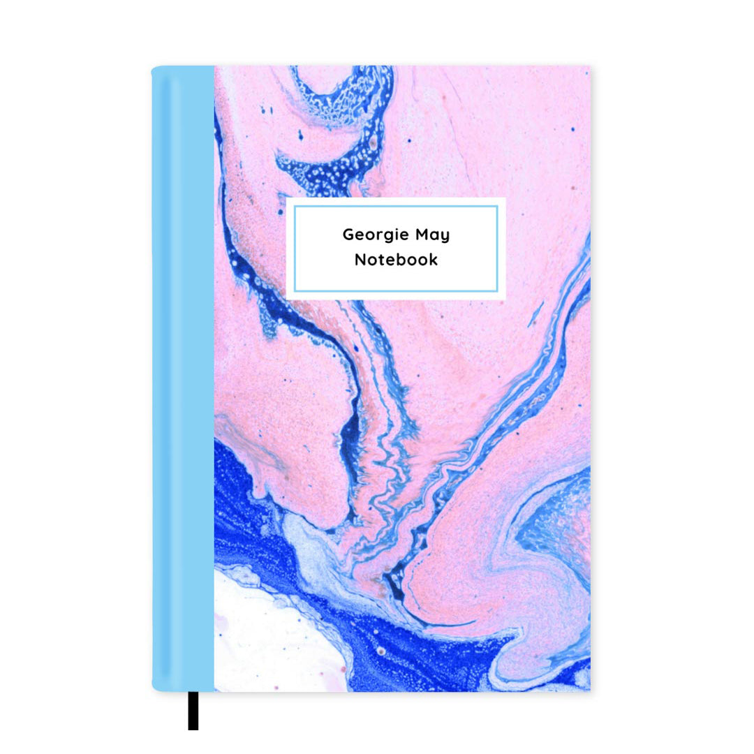 Pink & Blue Marble Personalised Notebook A5, Hard Cover / Lined