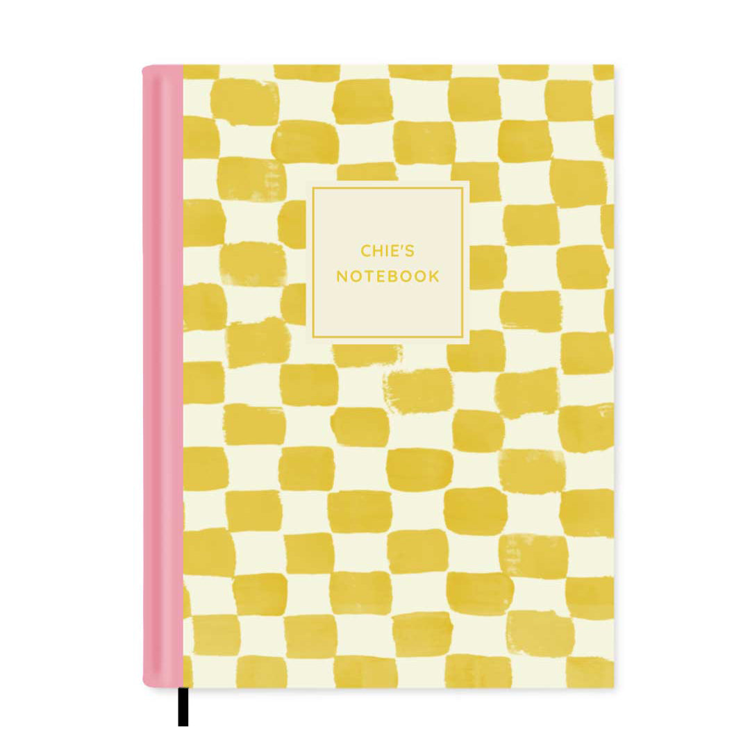 Yellow Paint Check Personalised Notebook A5, Hard Cover / Plain