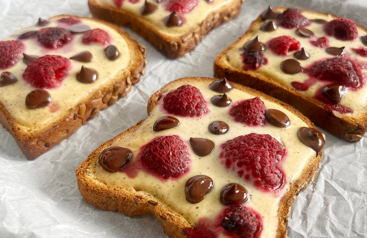 Gluten-Free Custard Toast with No Milk Baking Chips and Raspberries