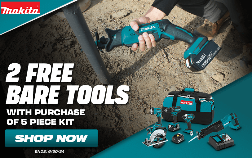 2 FREE Makita bare tools with a 5-piece kit