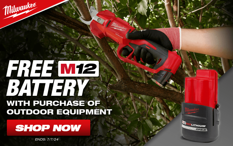 Free M12 Battery with Milwaukee Outdoor Equipment