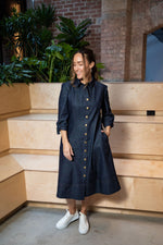 Load image into Gallery viewer, Classic Flared Denim Shirtdress
