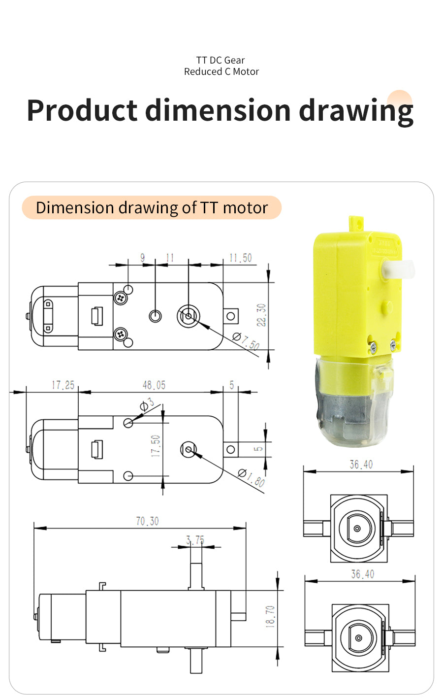 TT DC Gear Motor with high-quality carbon brushes with XH2.54 port