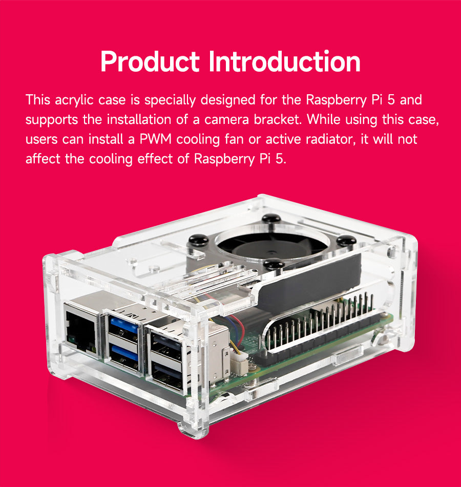  Yahboom Raspberry Pi 5 Case - Official Raspberry Pi 5 Red White  Case Active Cooling PWM Fan Protection : Electronics