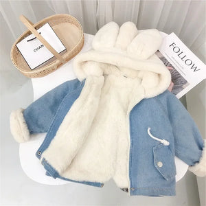 Kids' Denim Fur Hooded Jacket Winter Warmth - Focus VIP