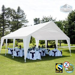 King Canopy 20' x 20' x 11' A-Frame Event Tent - 2" & 1 1/2" Diameter frame - 8 Legs - Fitted White Cover - White Leg Skirts