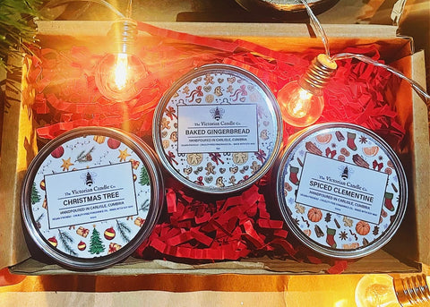 Christmas Gift Box Trio - Baked Gingerbread, Spiced Clementine, Christmas Tree scented candles