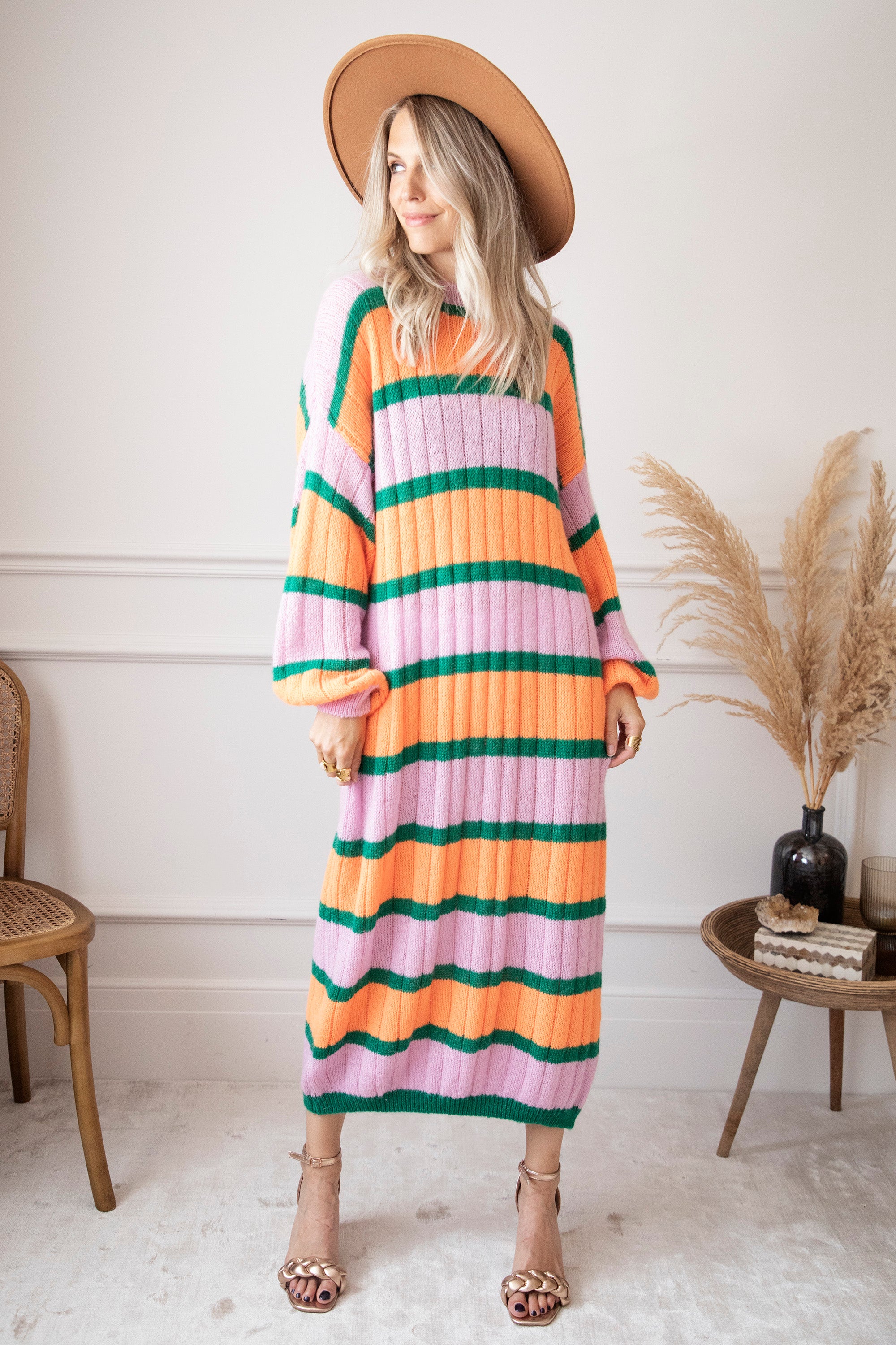 Image of Happy Stripes<br />Pink - Sweater Dress