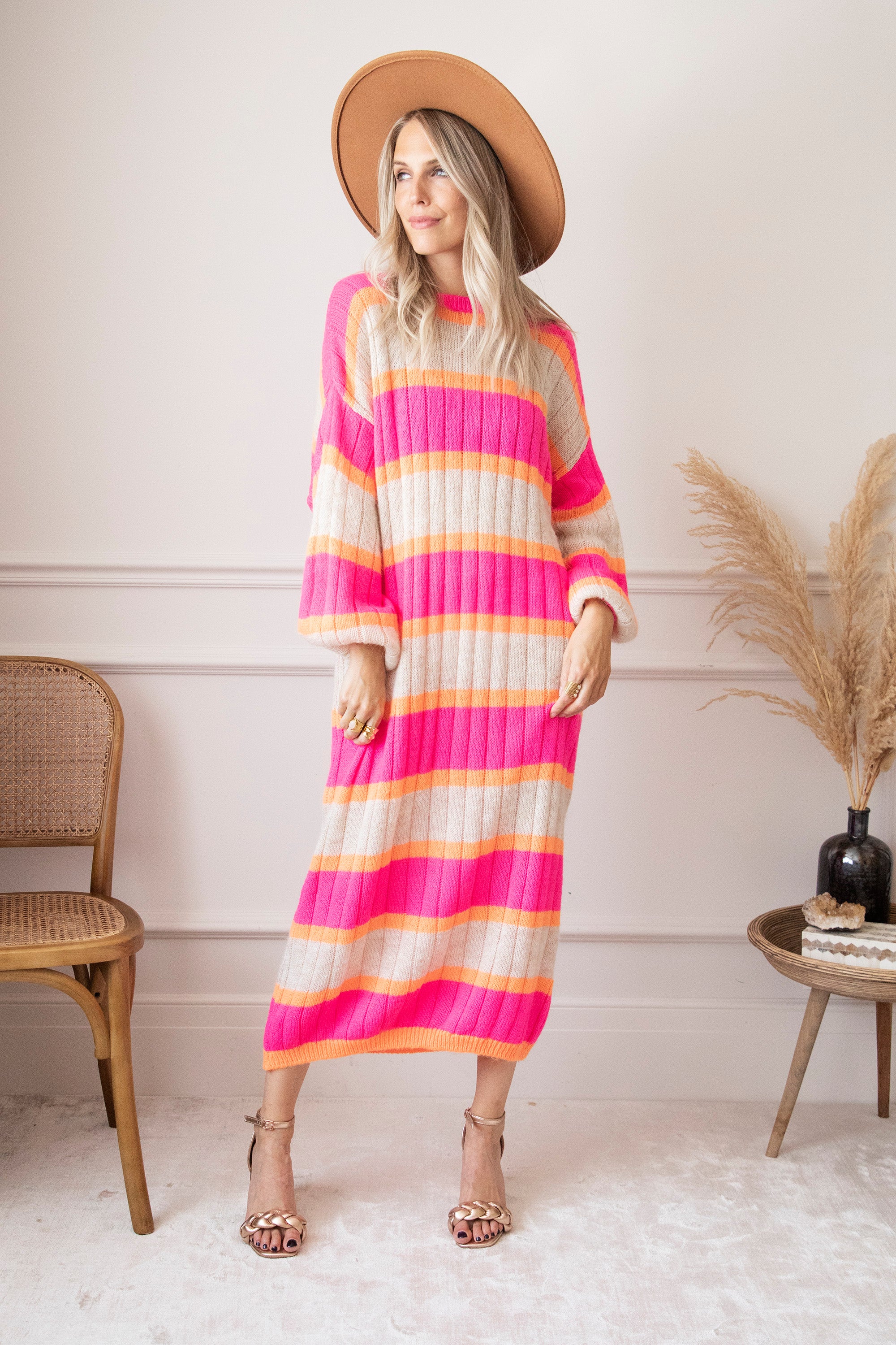 Image of Happy Stripes<br />Fuchsia - Sweater Dress
