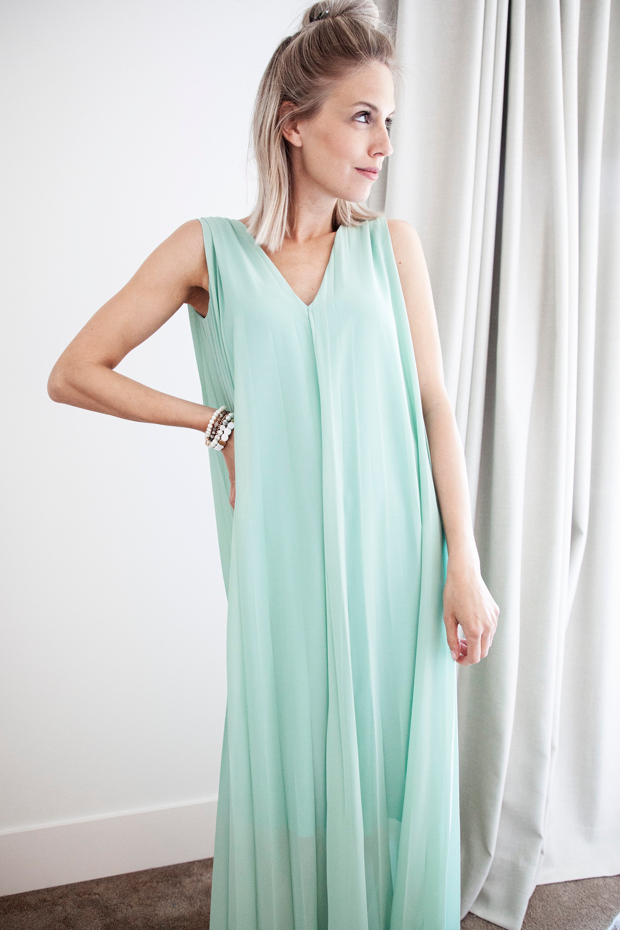 Pleated Mint Green - Maxi Dress - ellemilla