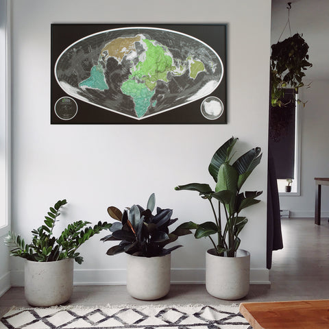 modern framed wall map sinu-mollweide map