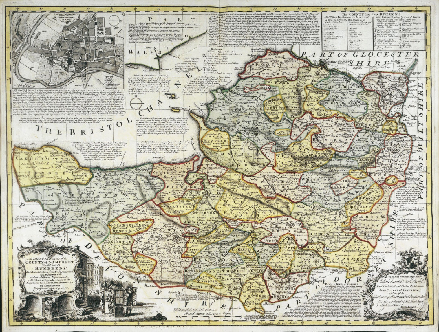 Emmanuel Bowen 1740 An improved map of somerset