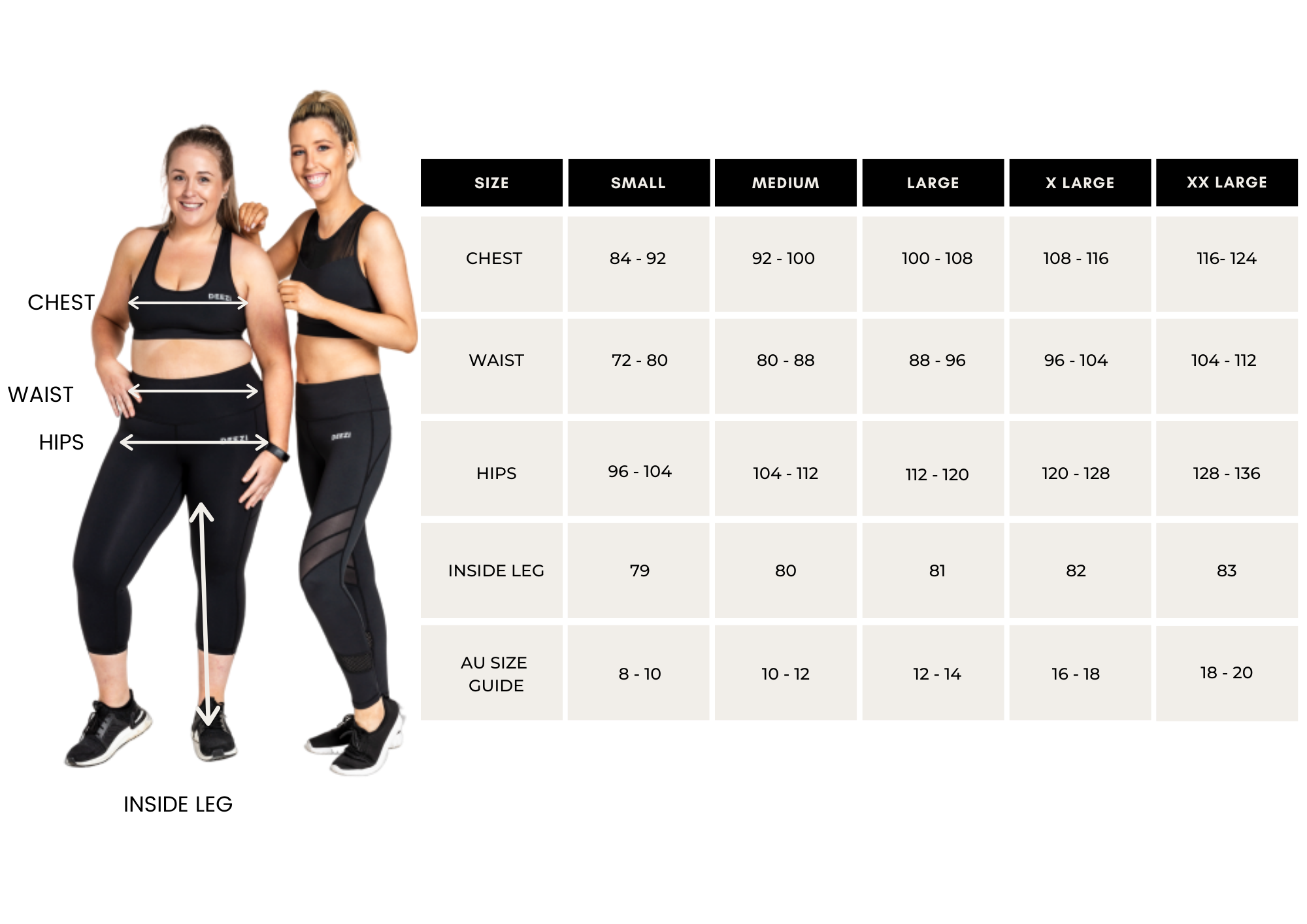 Activewear Size Guide