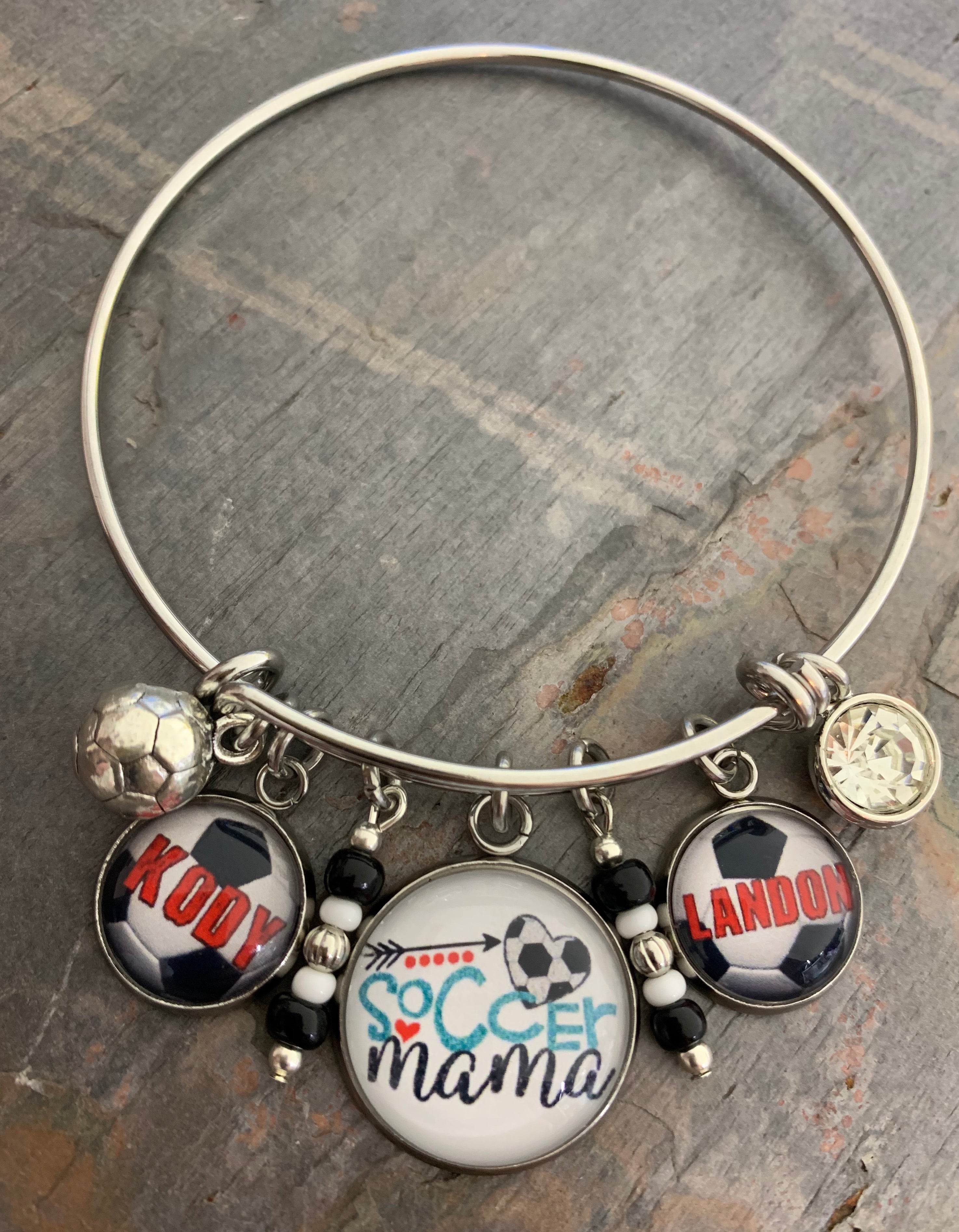 Soccer Mama Custom Bangle Bracelet- 2 names included (options for more)