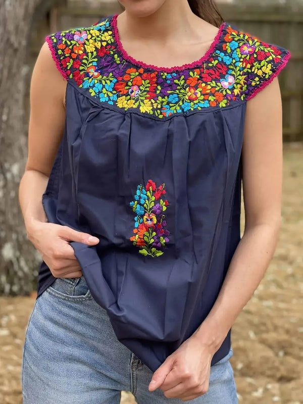 LauraKlein Women's Boho Mexican Embroidered Tops for Women 3/4