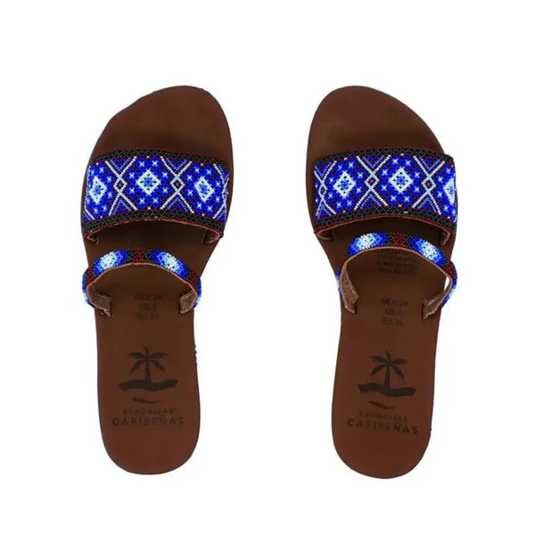 Leather Mexican Sandals For Woman Huaraches Blue Dds-156-2 - SHYS