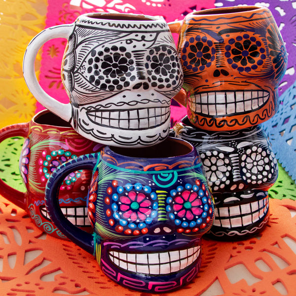 Handmade Clay Calavera Sugar Skull Head Stand - Mariachi El Doyer –