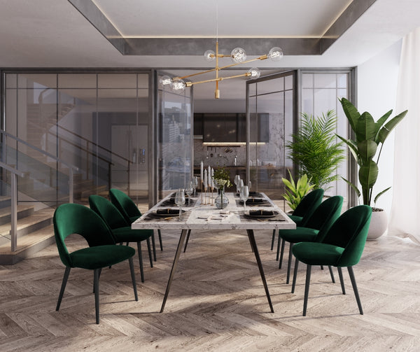 Dining room in glamour style green chairs