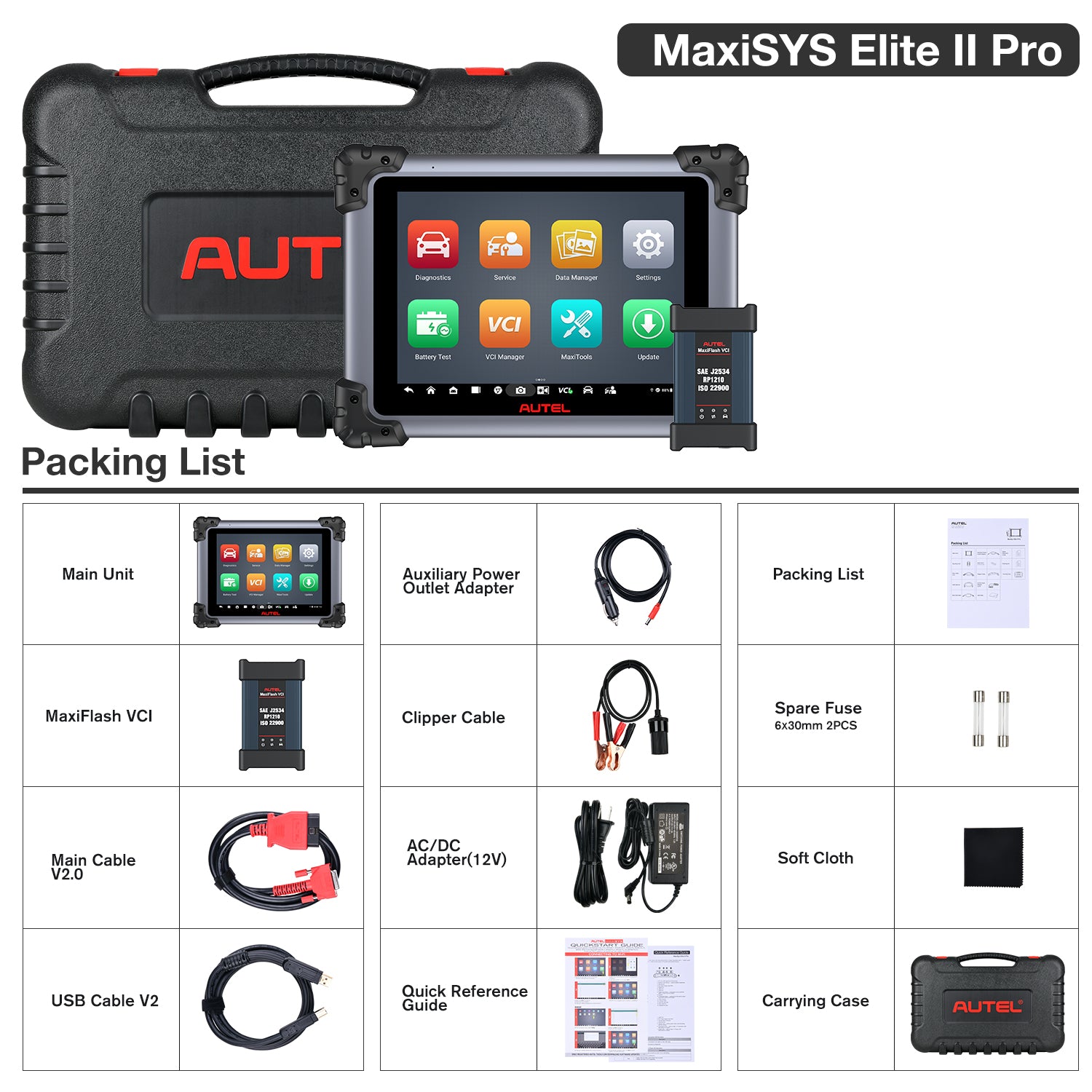 Autel Elite II Pro Scanner Tool Packing List