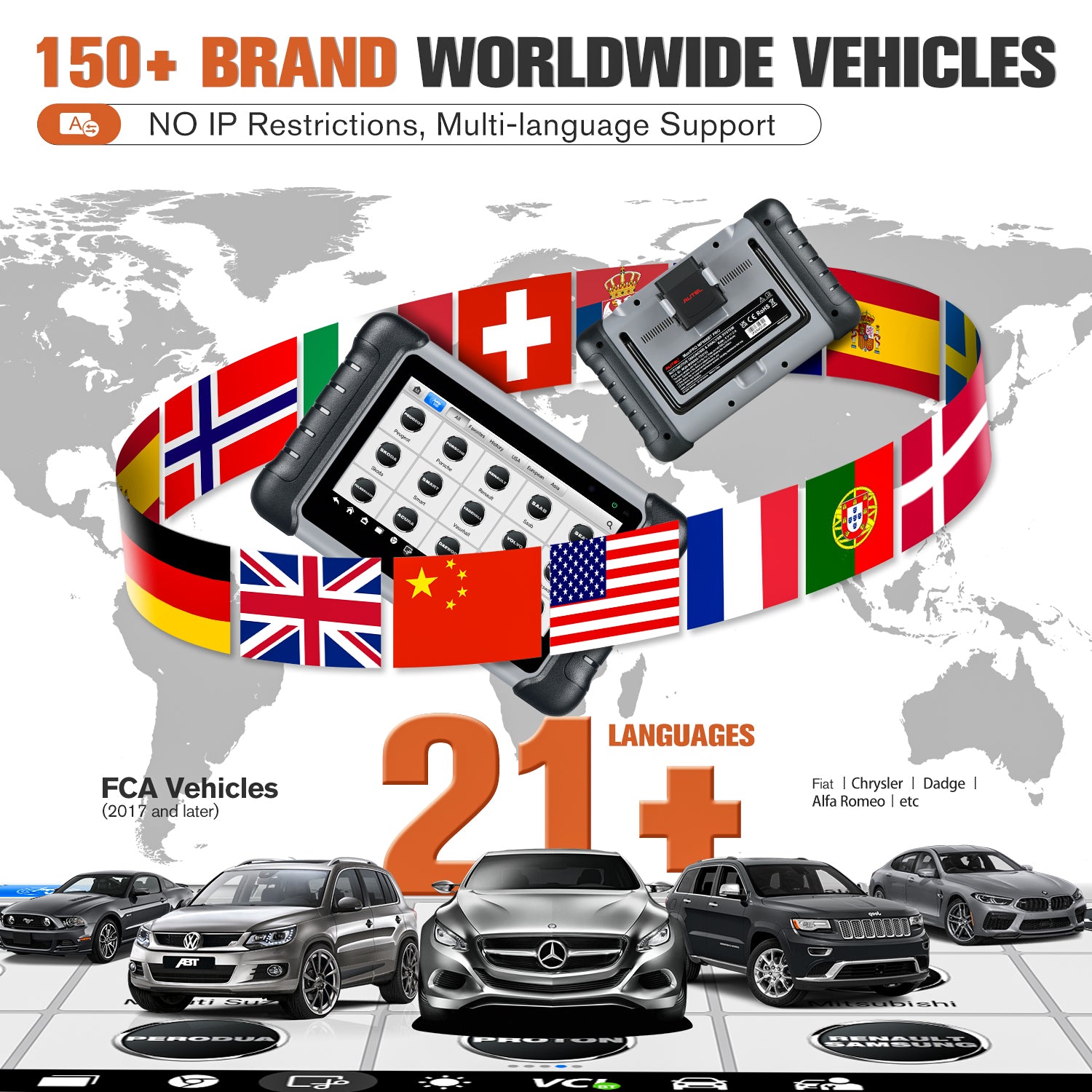 150+ vehicle brand coverage of mp808bt pro