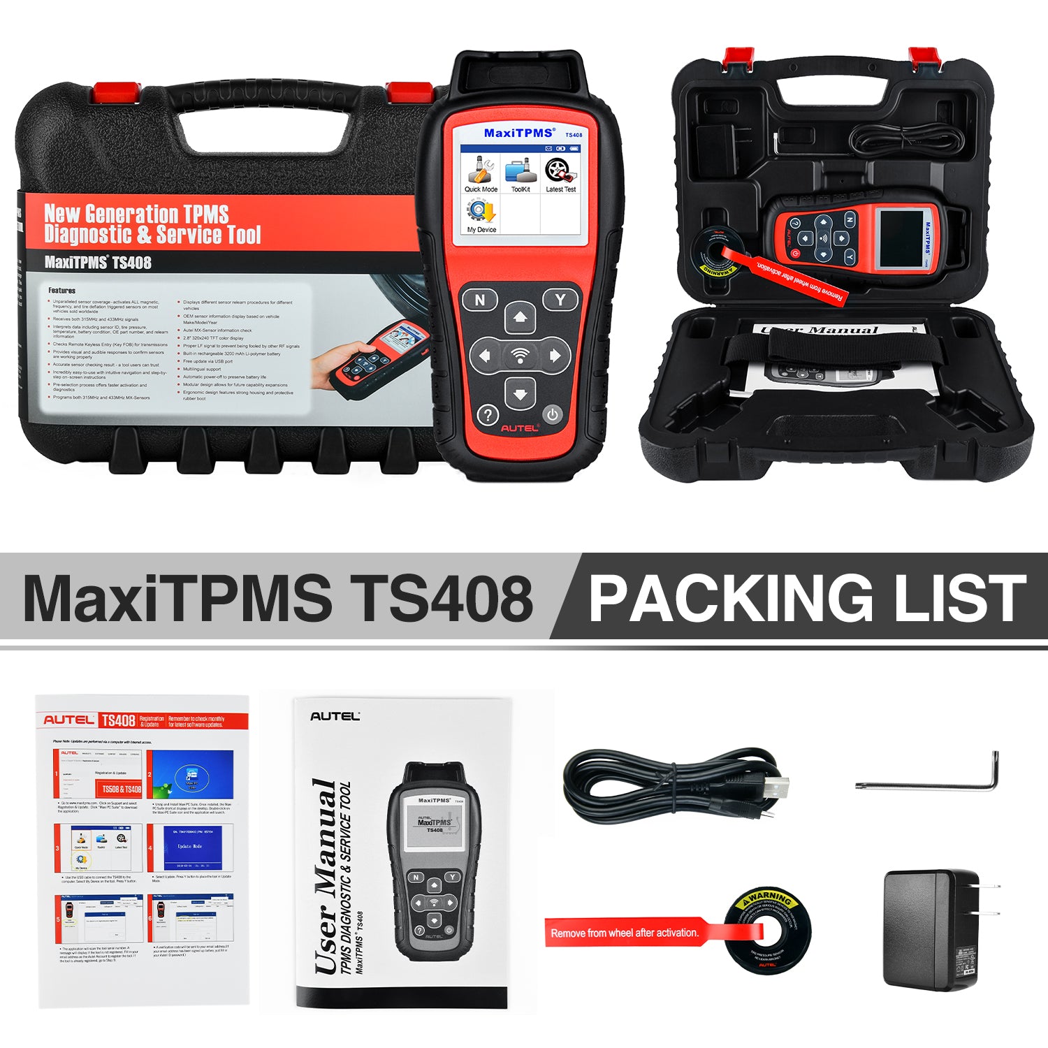 Autel MaxiTPMS TS408 TPMS Service Tool Package List