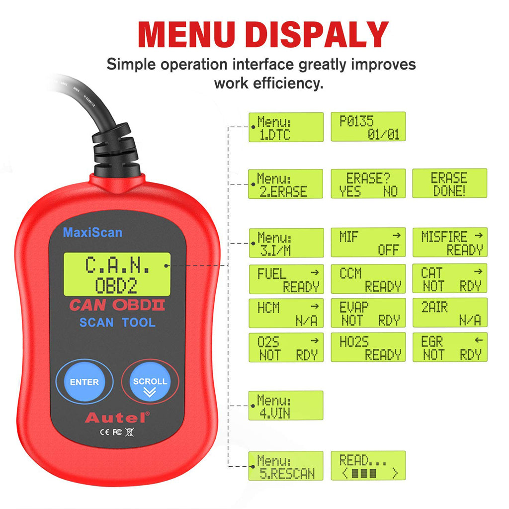 Autel MaxiScan MS300 CAN OBDII code reader scan Menu display