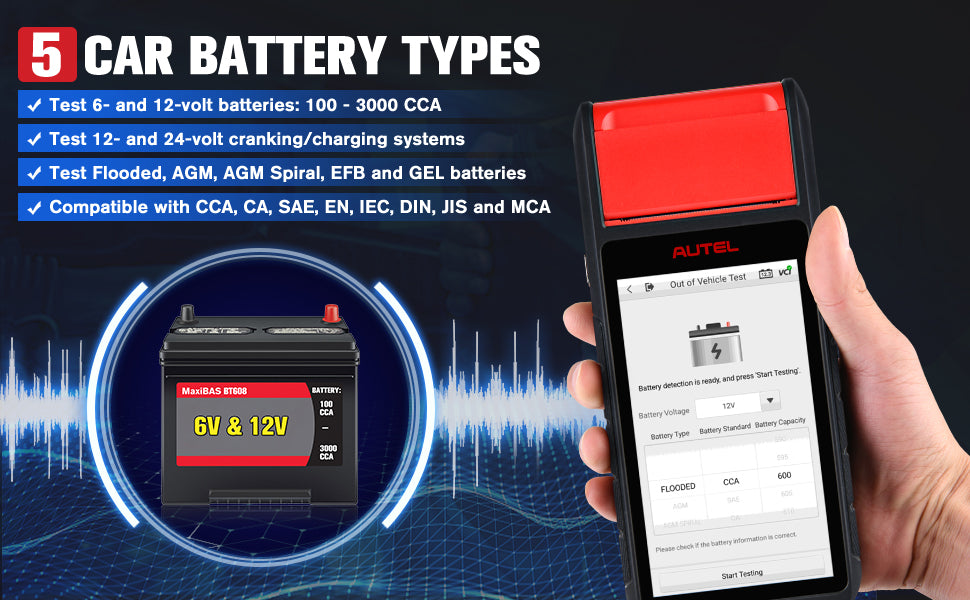 Autel MaxiBAS BT608 Car Battery Test Types
