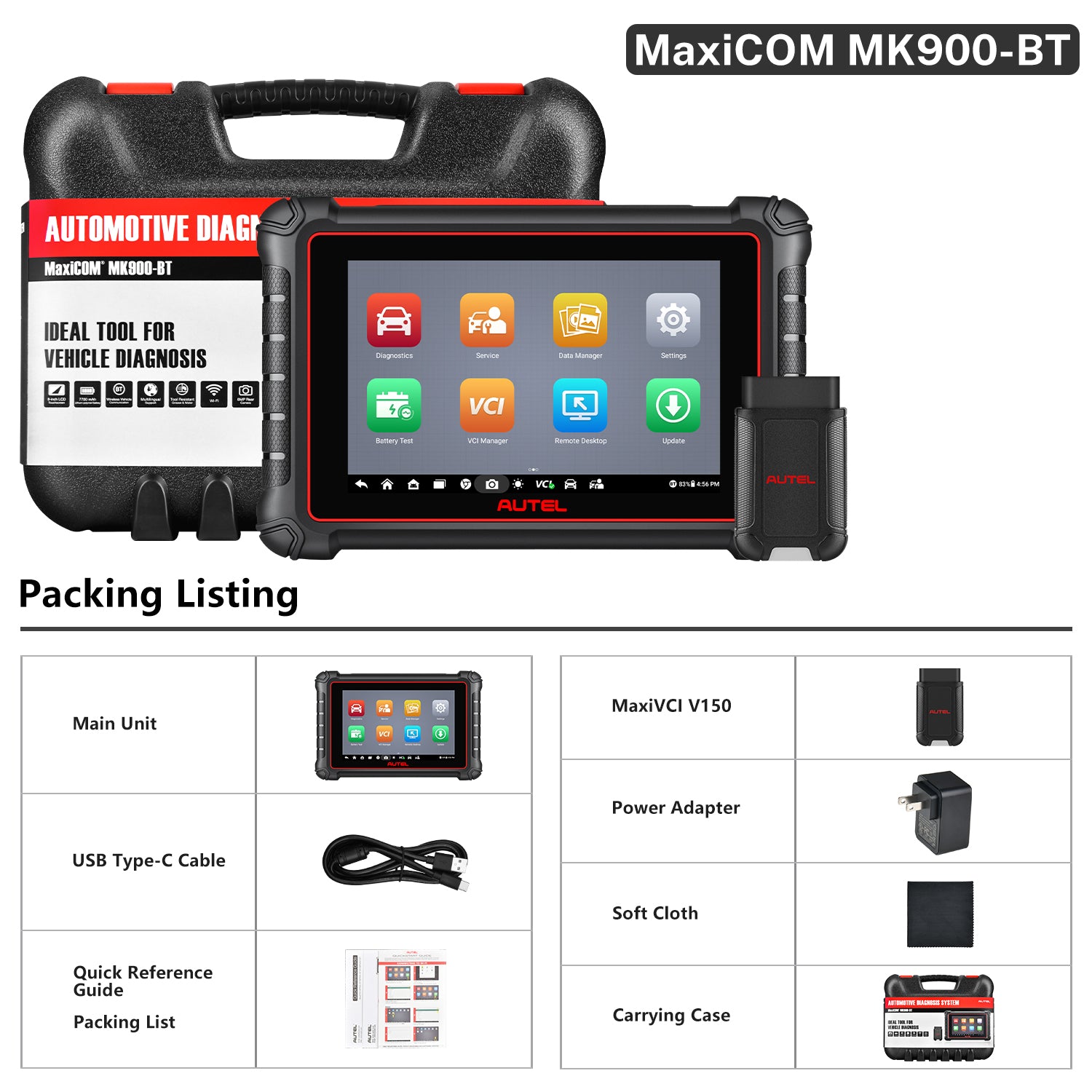 Autel MaxiCOM MK900-BT Packing Listing