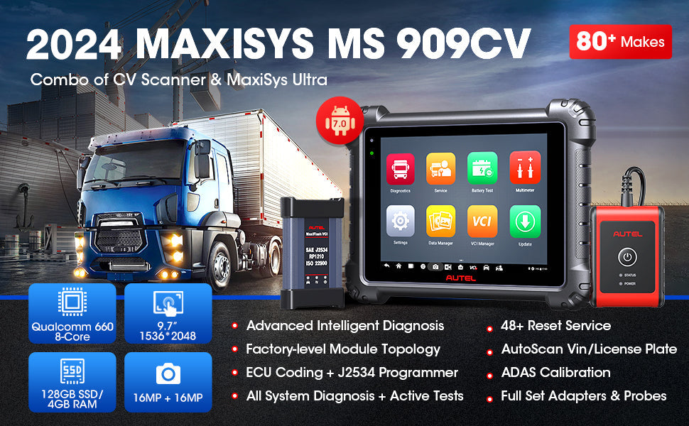 Autel MaxiSys MS909CV Scanner: 2024 Heavy Truck Tool Updated of MS906CV MS908CV