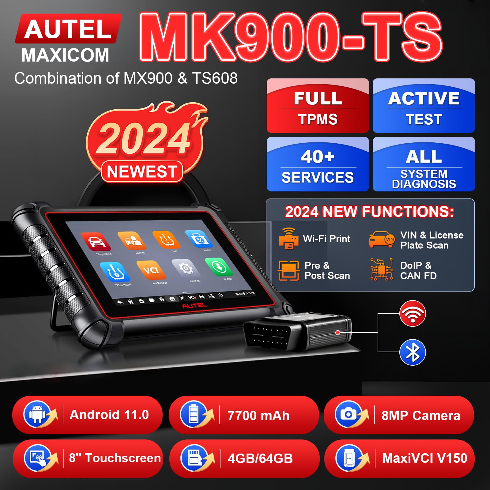 Autel MaxiCOM MK900TS MK900-TS Wireless TPMS Diagnostic Scanner