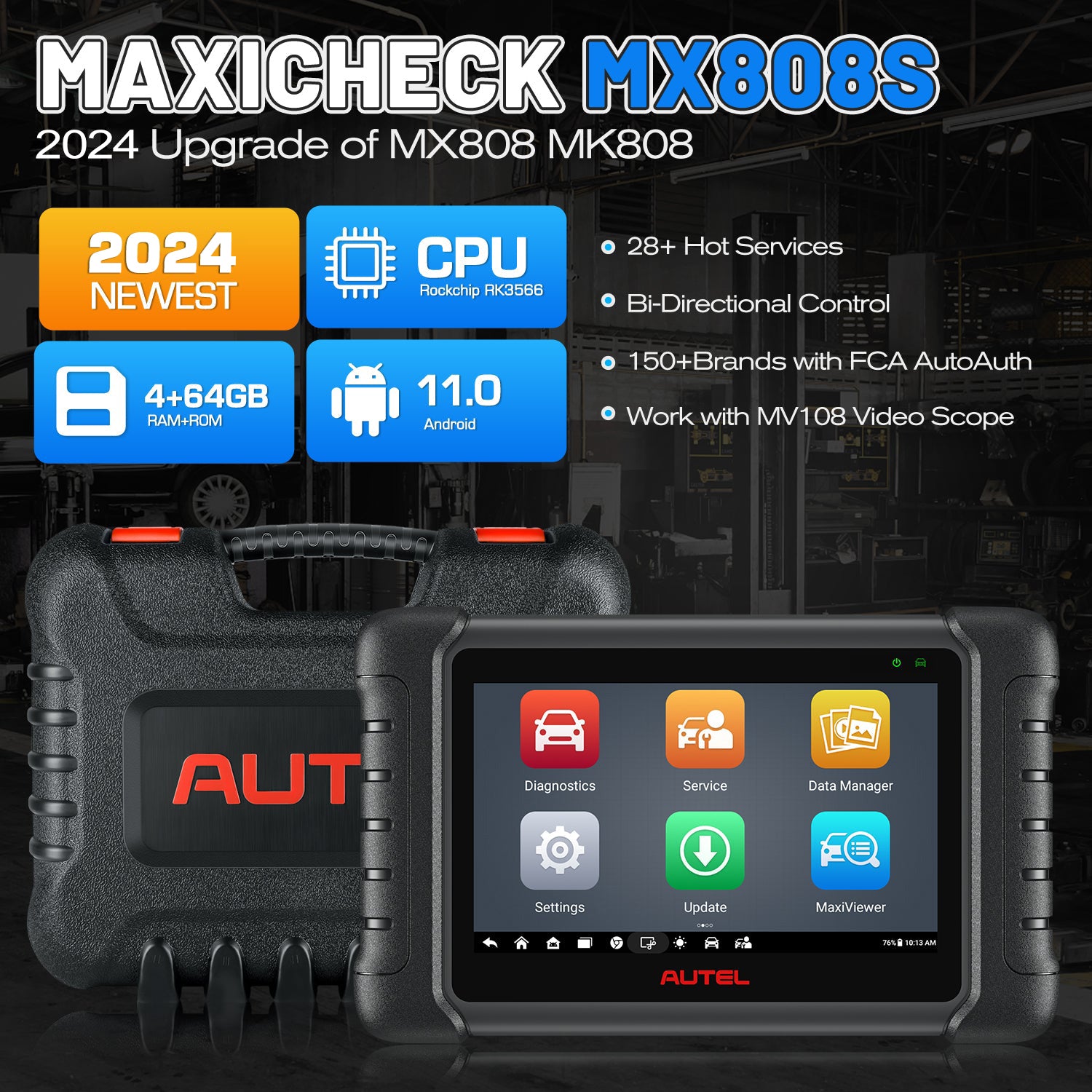 Autel MaxiCOM MK808BT PRO: 2024 Android 11 Bidrectional & Active Test Scan  Tool, BT Version of MK808S MK808Z MaxiCheck MX808S, 28+ Resets All System