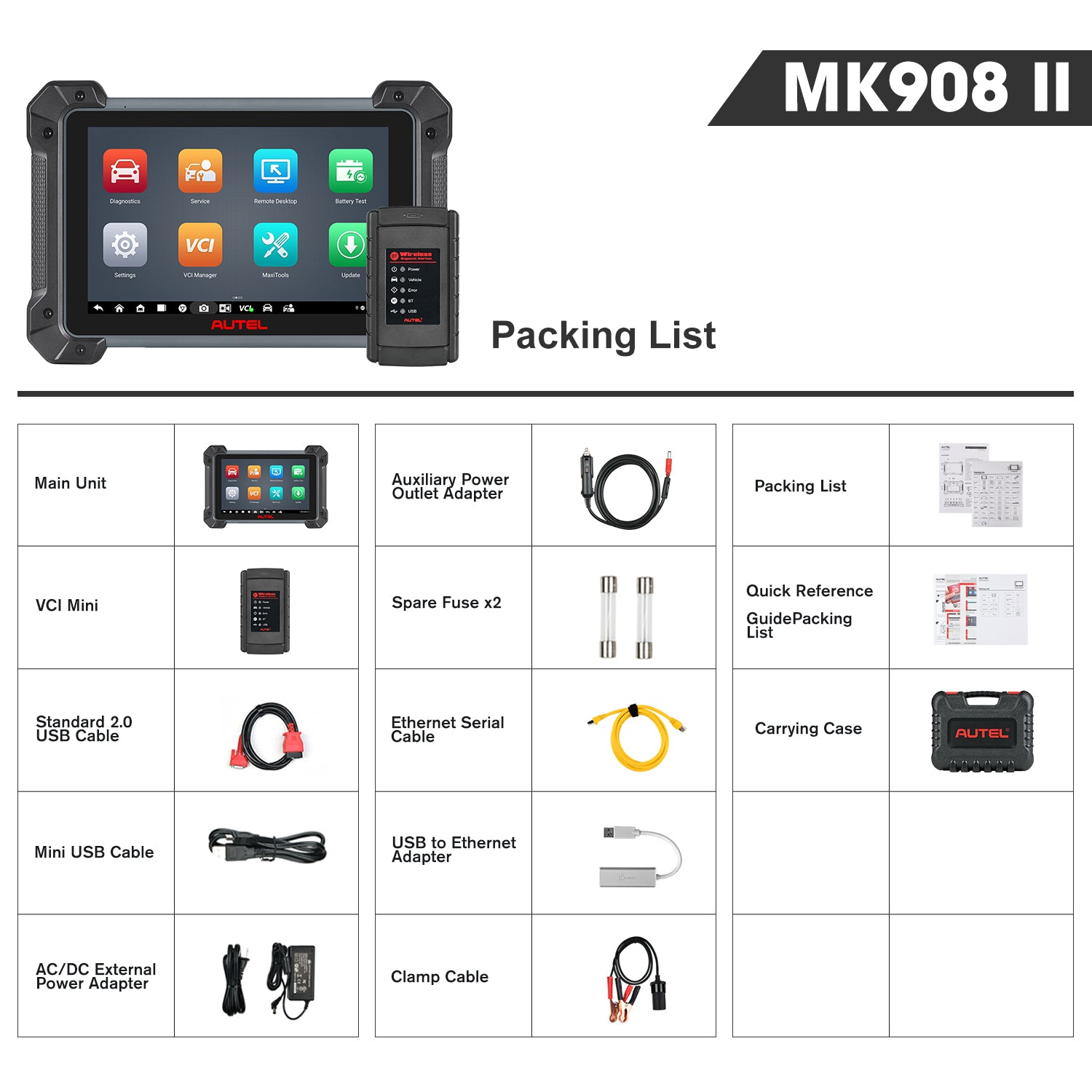 Autel MK908 II Packing List