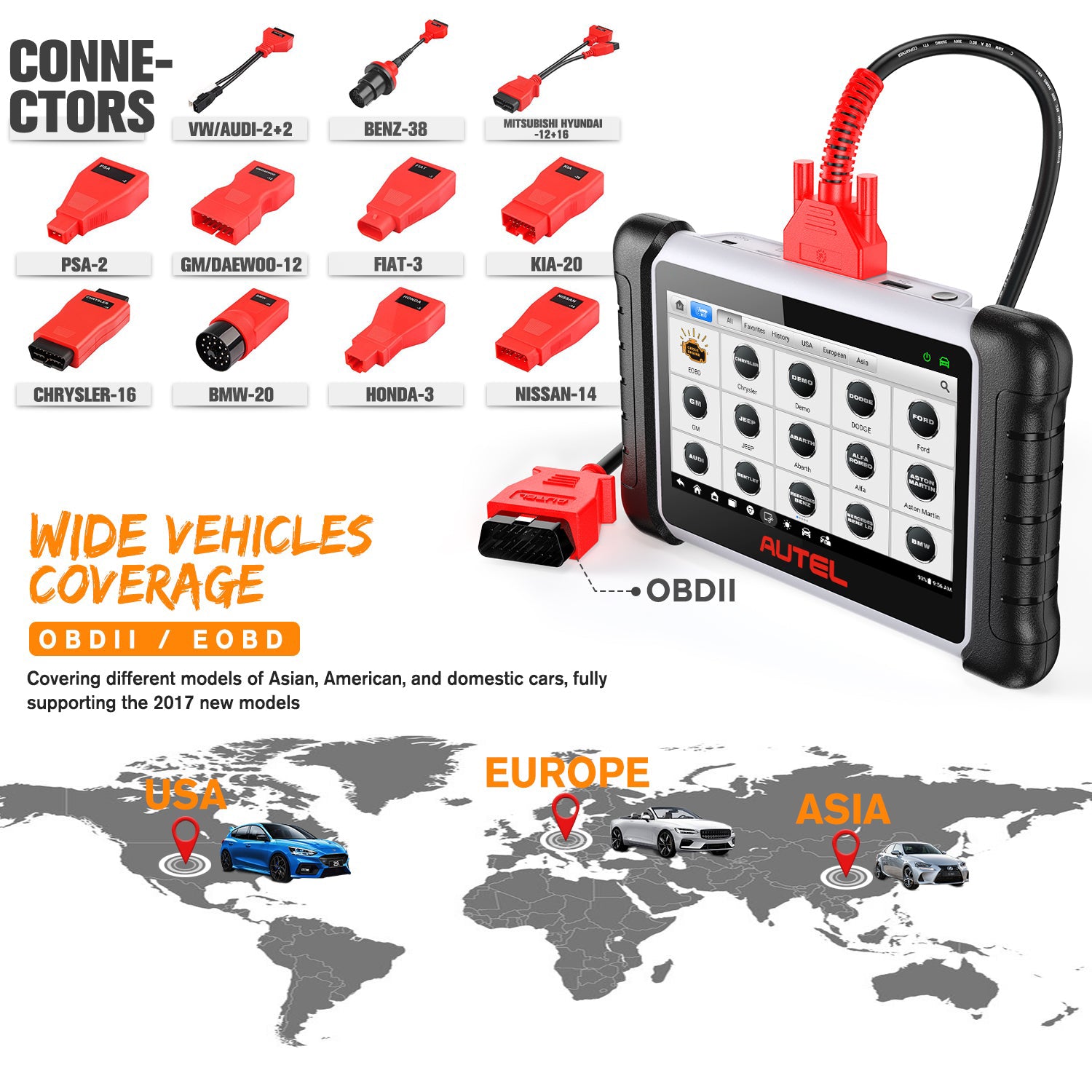 Autel MP808S Kit Diagnostic Scanner Full Set Connectors