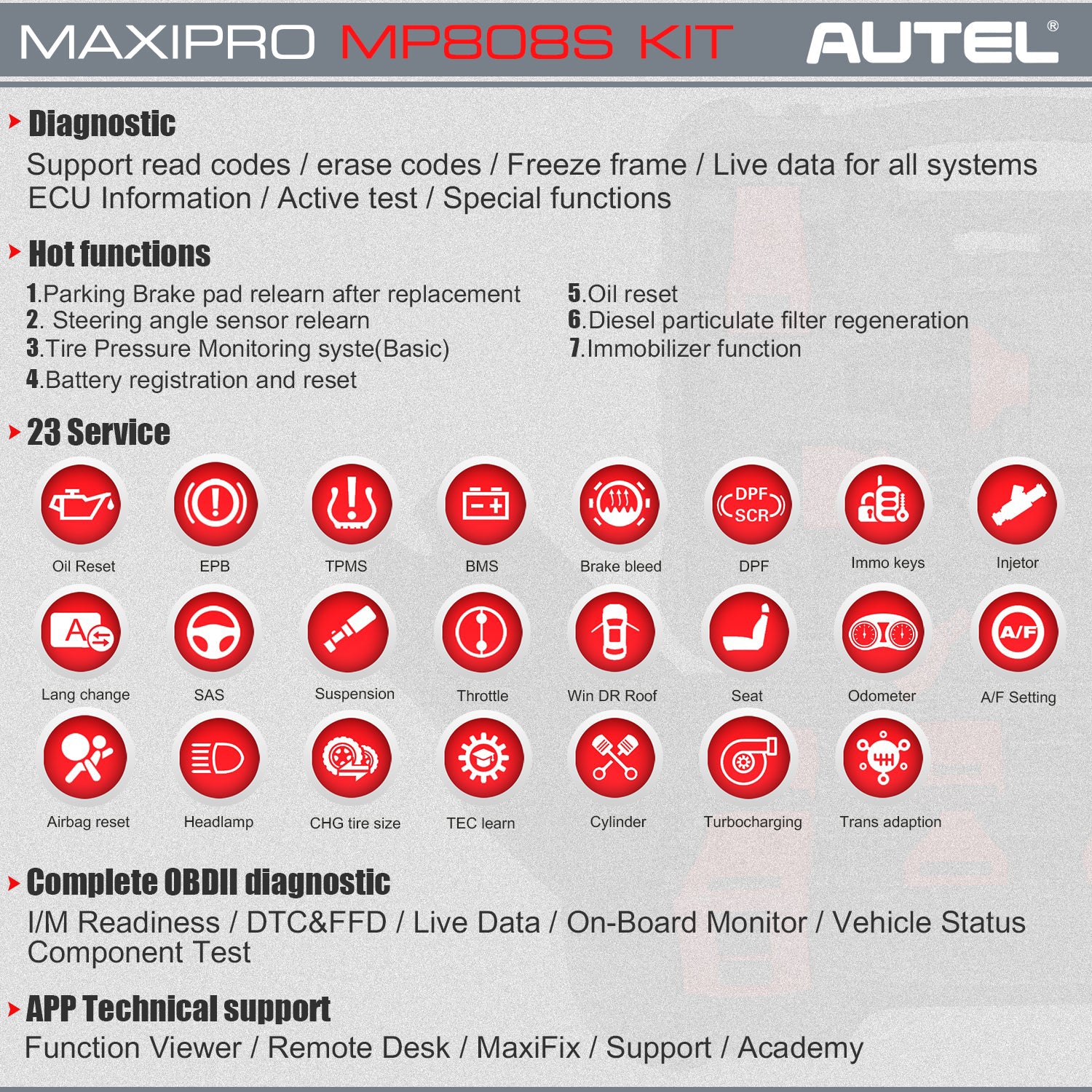 Autel MaxiPRO MP808S Kit Summary