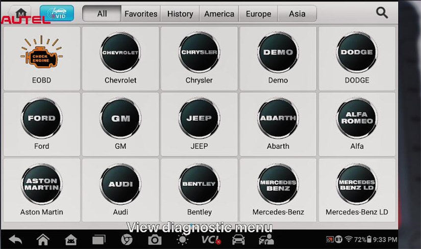 Autel MP900BT Diagnostic Menu