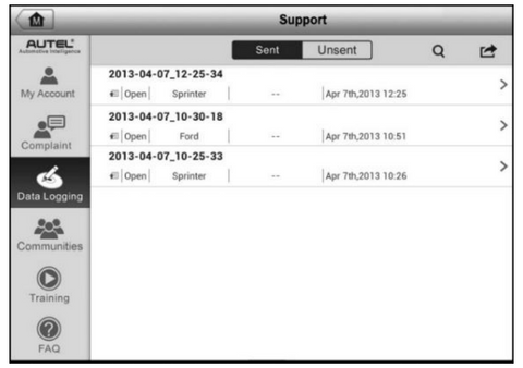 Sample Data Logging Screen