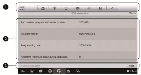 Sample ECU Information Screen