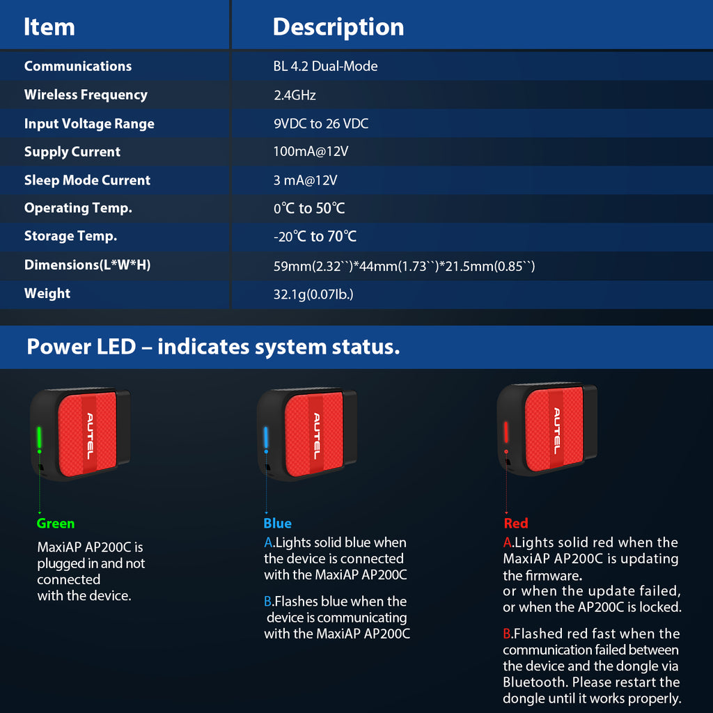 autel ap200c specifications