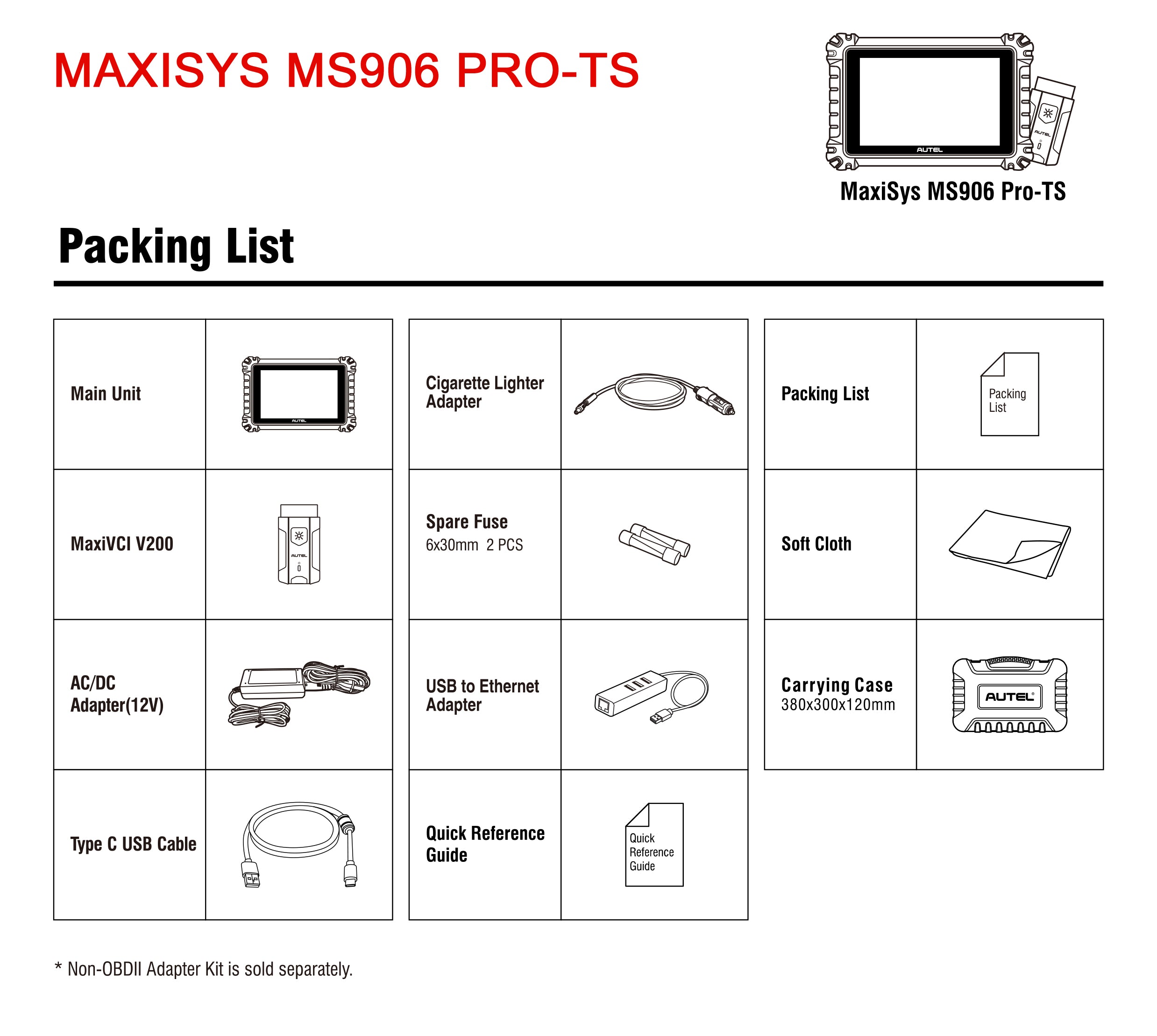 Autel Maxisys MS906 Pro TS TPMS Tool Package List