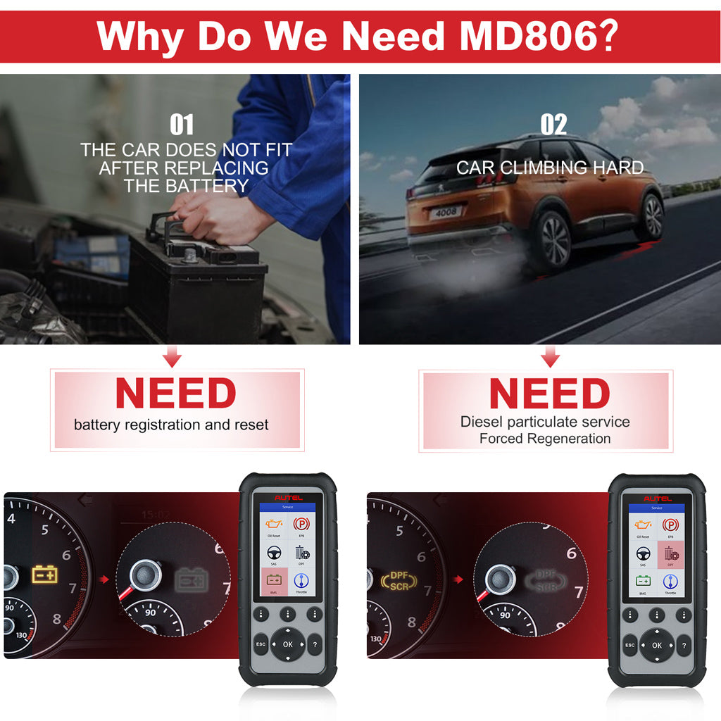 Autel md806 obd scanner BMS reset and DPF regenerationV