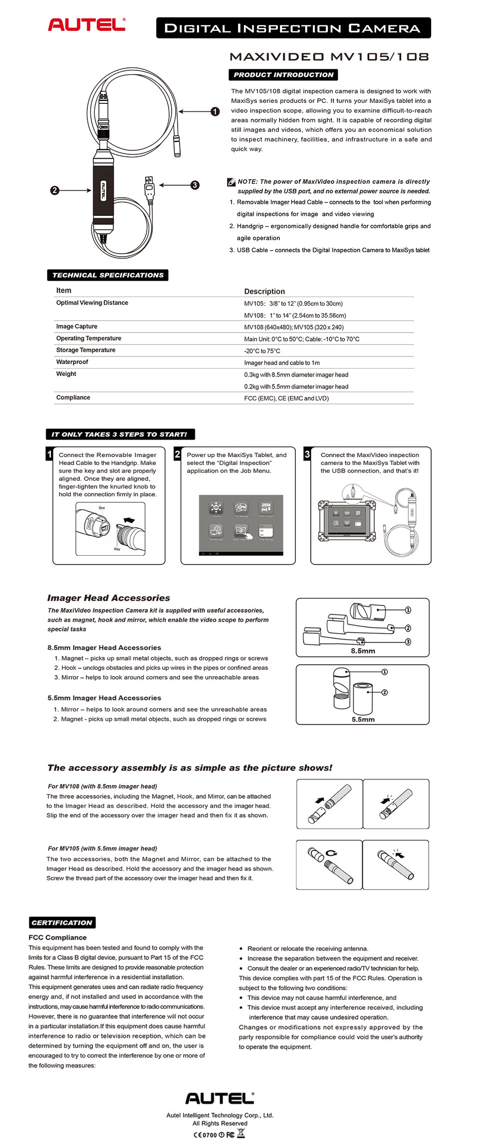 autel mv105 digital inspection camera functions overview