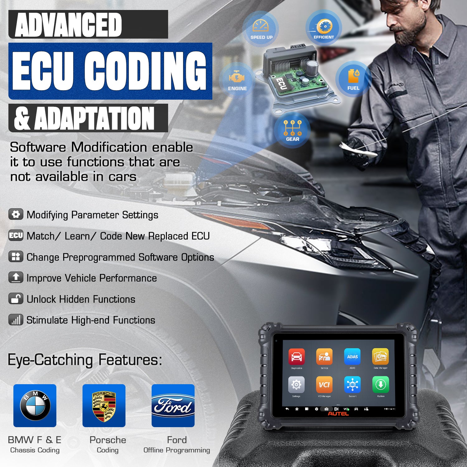 Autel MS906 Pro Advanced ECU Coding Scanner Enable ECU Replacement Relearn, Unlock Hidden Features and Coding