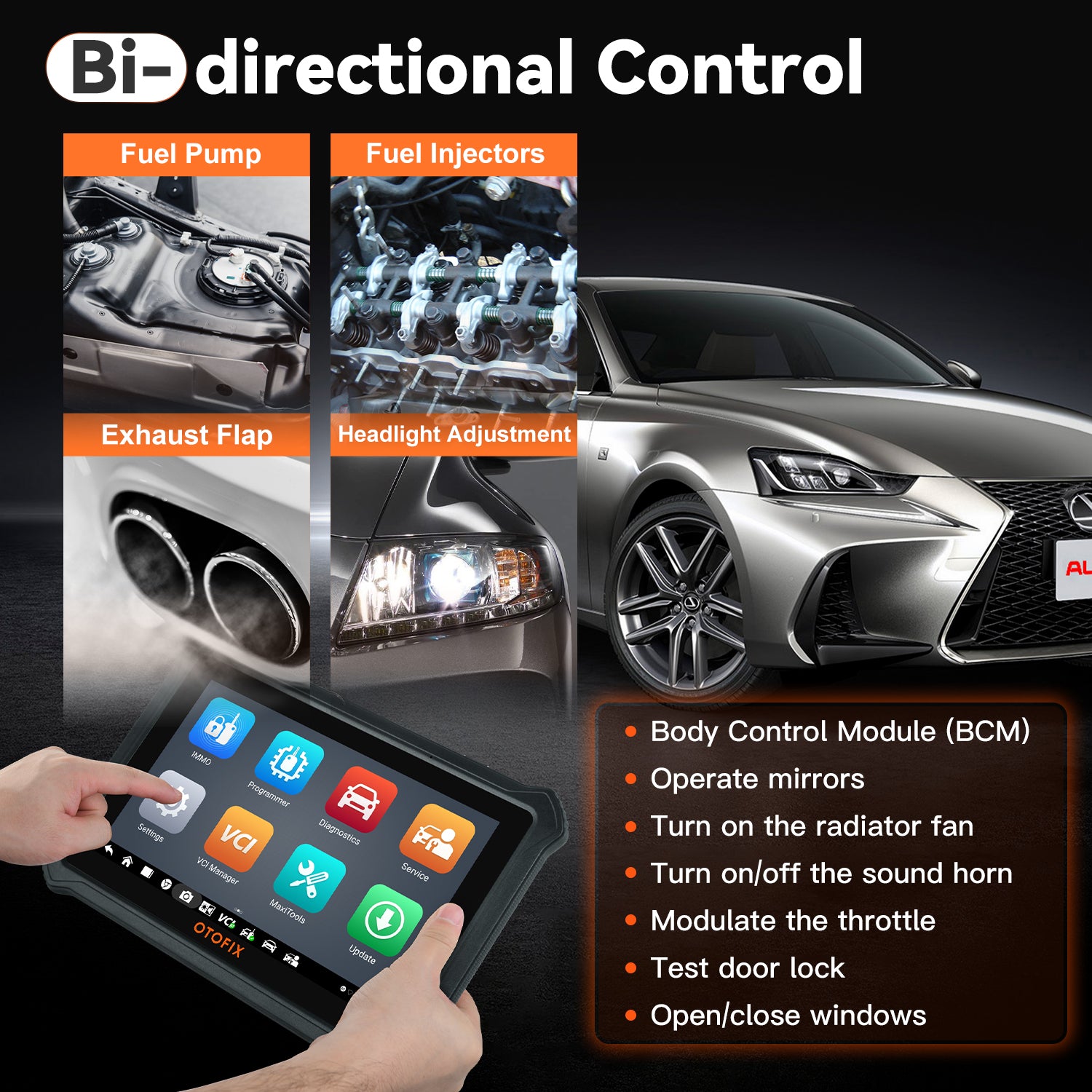 Bi-directional Active Test allows OTOFIX D1 car diagnostic tool to interactively operate and test vehicle devices like: wipers, door controls, windows, a/c, engine fans, idle control etc.