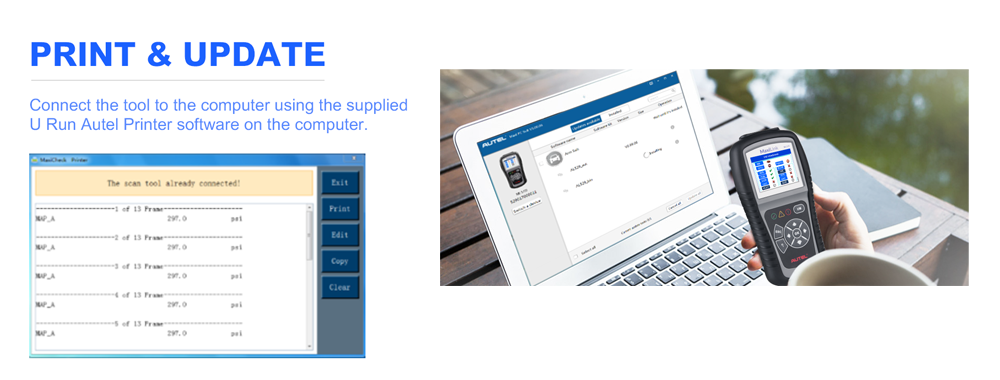 Autel MaxiLink ML519 OBD2 scanner & code reader support print data via Windows-based PC